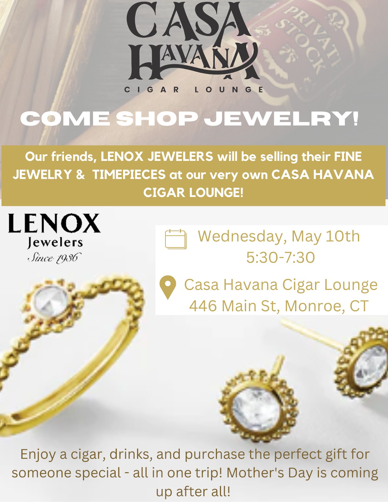 Mother’s Day Sale with Lenox Jewelers at Casa Havana Cigar Lounge