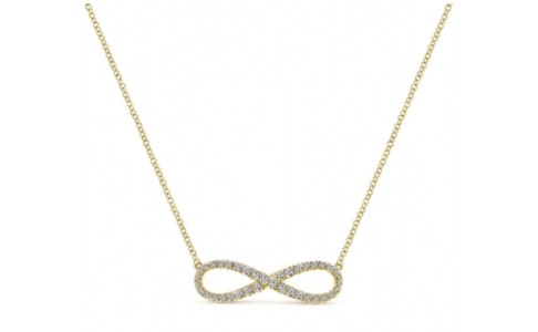 A yellow gold infinity motif pendant from Gabriel and Co.