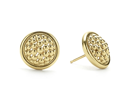 A pair of stud earrings from Lagos feature their signature caviar detailing.