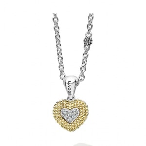 A sterling silver and yellow gold heart caviar pendant necklace from Lagos.