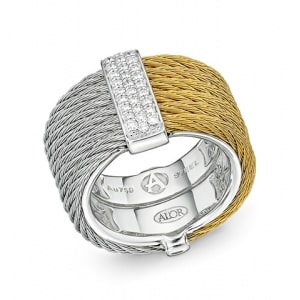 An Alor mixed metal cable ring with a diamond detail.