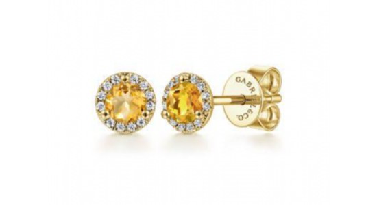 yellow gold Gabriel & Co. stud earrings featuring citrine and diamond accents