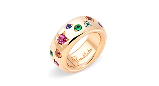a rose gold fashion ring inlaid with a number of colorful gemstones